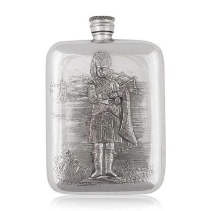 Flachmann schottischer Dudelsackspieler AE Williams Pewter